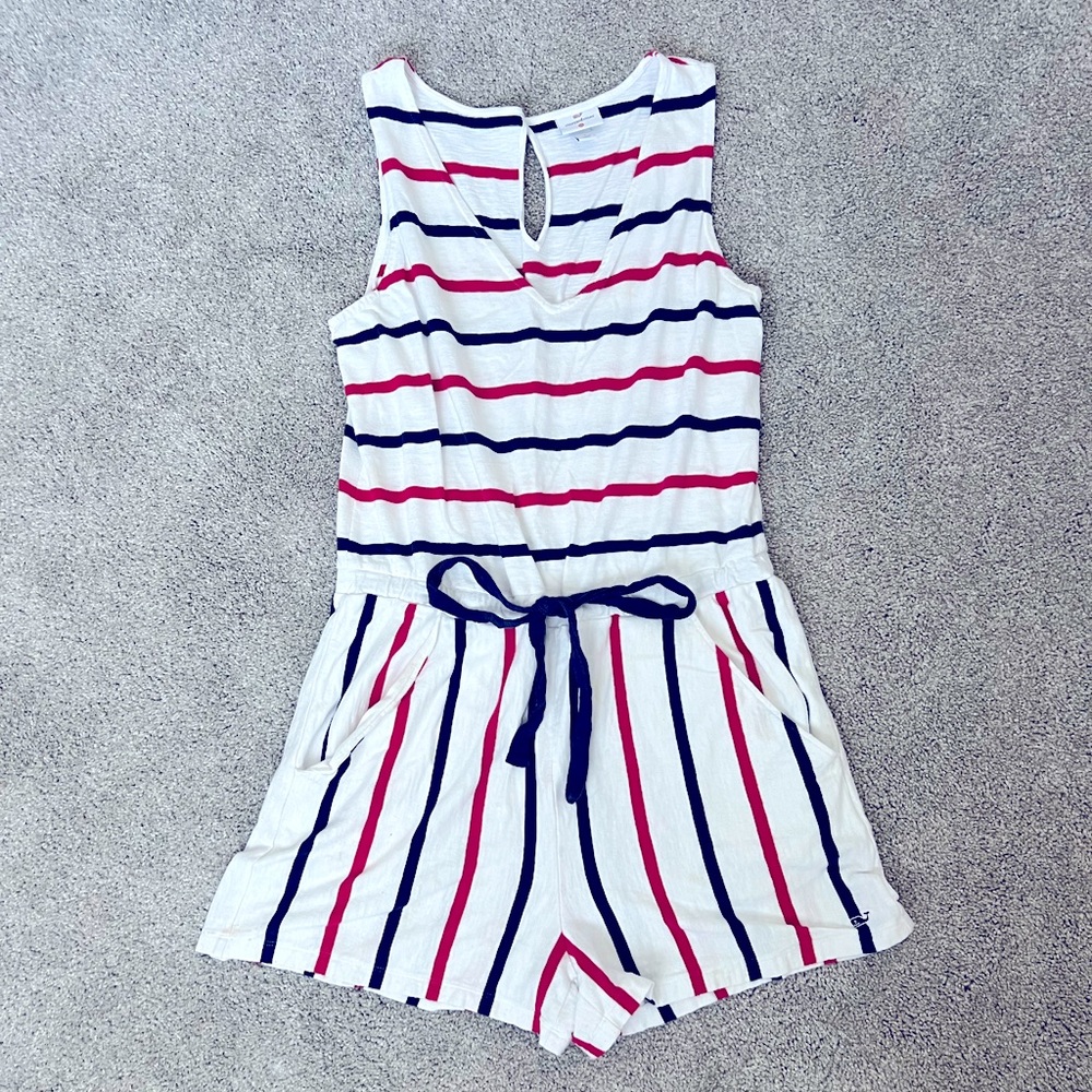 Vineyard Vines Red and Blue Striped Romper Woman’s S